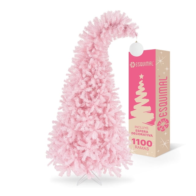 Árbol Navidad Pino Navideño Gorro de Santa Esquimal Rosa 1.8m + Esfera Escarchada