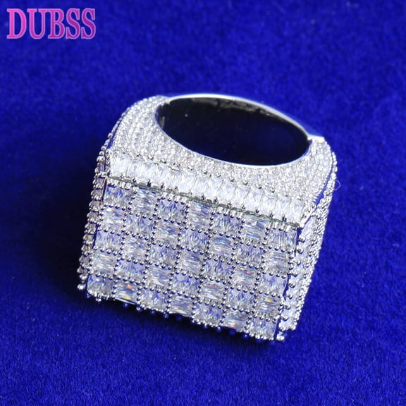 DUBSS Iced Out Baguette Ractangle Ring for Men Micro Pave Cubiz Zirconia Hip Hop Jewelry