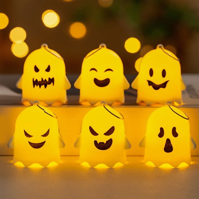 Linterna Led de Halloween, Lámpara Espeluznante y Terrorífica | Decoración de Fantasma Amigable | Plástico, Blanca, 100 G, 4,5 X 3,9 X 5 Cm, Paquete de 6