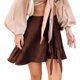 thumbnail image 1 of Minifalda patinadora sedosa suave y fluida de satén de cintura alta superpuesta para mujer, Chocolate, XL, 1 of 5