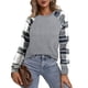 thumbnail image 3 of Túnica casual con cuello redondo, blusa holgada de manga larga raglán para mujer, camisas para uso diario, gris XXL, 3 of 6