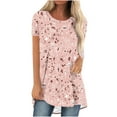 thumbnail image 1 of CEHVOM Blouse d'Été pour Femmes Col Rond Ample Manches Courtes Imprimé Décontracté Liquidation, 1 of 5