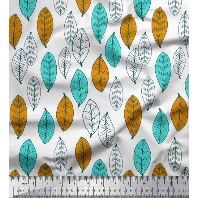 Soimoi Polyester Crepe Fabric Leaves Block Print Fabric by Yard 52 Inch Wide