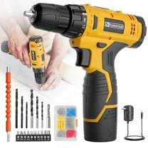 12V Cordless Drill Set, 650 RPM Power Electric Drill set with 21 1 Settings, Battery, Charger & 30  Drill Bits, 3/8" Keyless Chuck with LED Light for Home DIY (Yellow)