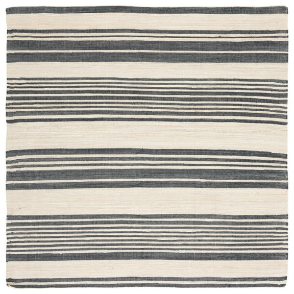 SAFAVIEH Kilim Leslie Striped Area Rug, Ivory/Charcoal, 6' x 6' Square