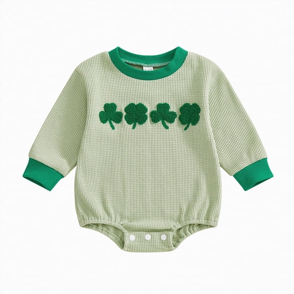 mgoYE Baby Boy Clothes St Patricks Day Outfit Cute Letter Embroidered Waffle Bubble Romper Onesie Sweatshirt(Light Green,6-12 Months)