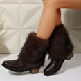 thumbnail image 4 of SACFOF Womens 1.97-inch Chunky Mid Calf Fur Heel Boots Furry Fuzzy Fluffy Pointed Toe Boots for Women Short Wide Calf Fall Winter Snow Fold Over Boot, 4 of 6