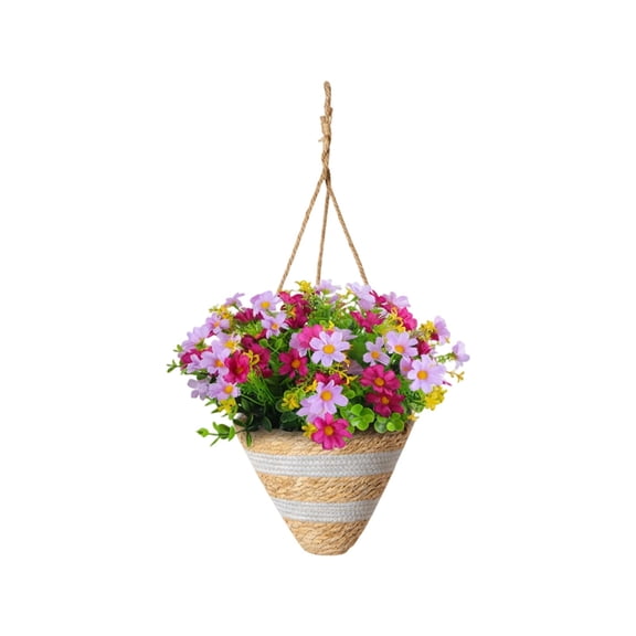 17.3" Artificial Fake Hanging Plants Flowers Basket for Summer Outdoor Outside Porch Decoration,UV Resistant Faux Silk Violet in Planter for Home Garden Yard Decor 1Pcs, B