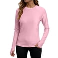 thumbnail image 2 of Craaazy Women's Solid Color Relaxed Fit Athletic Long Sleeve Shirt, Lightweight Sun Protective Top, Slim Fit with Thumb Holes for Workout Gifts, 2 of 7