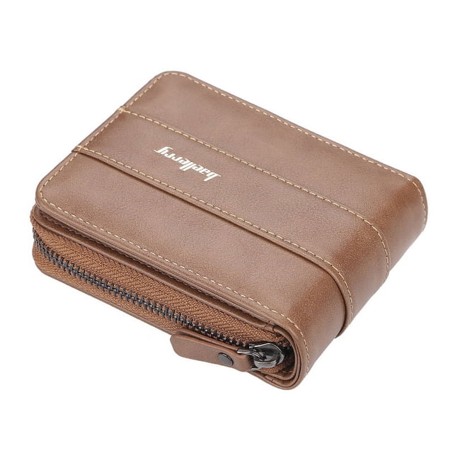 Billetera corta para hombre con hebilla y múltiples ranuras para tarjetas, billetera con licencia de conducir cero, billetera con cremallera de tres pliegues y clip