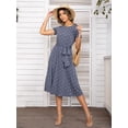 thumbnail image 3 of YININF Women's Polka Dot Casual Dress Pleated Loose Flowy Midi High Waist with Hidden Pocket Belted Dress, 3 of 5