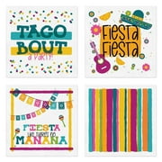 Fiesta Party Beverage Napkins / 48 Colorful Cocktail Napkins / 4 Festive Designs / Cinco De Mayo Party Theme 4 3/4" x 4 3/4" Napkins / Vibrant Spring May Napkin Set / Made In The USA