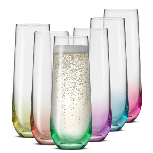 Flûtes à Champagne sans Pied Colorées Hue – 9,4 oz - Ensemble de 6 Coupe élancée et lestée