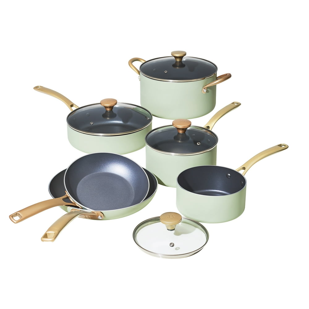 Beautiful 10 PC Cookware Set, Sage Green by Drew Barrymore Walmart