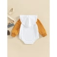 thumbnail image 4 of Bagilaanoe Newborn Baby Girl Boy Hooded Romper Sweatshirt Long Sleeve Bodysuit Letter Print Patchwork Pullover 6M 12M 18M 24M Fall Oversized Tee Tops, 4 of 9