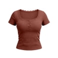 thumbnail image 3 of Uootdi Casual Tops for Women Square Neck Button Front Short Sleeve Tees Soft Breathable Fitted Everyday Fashion Blouses Gift, 3 of 6