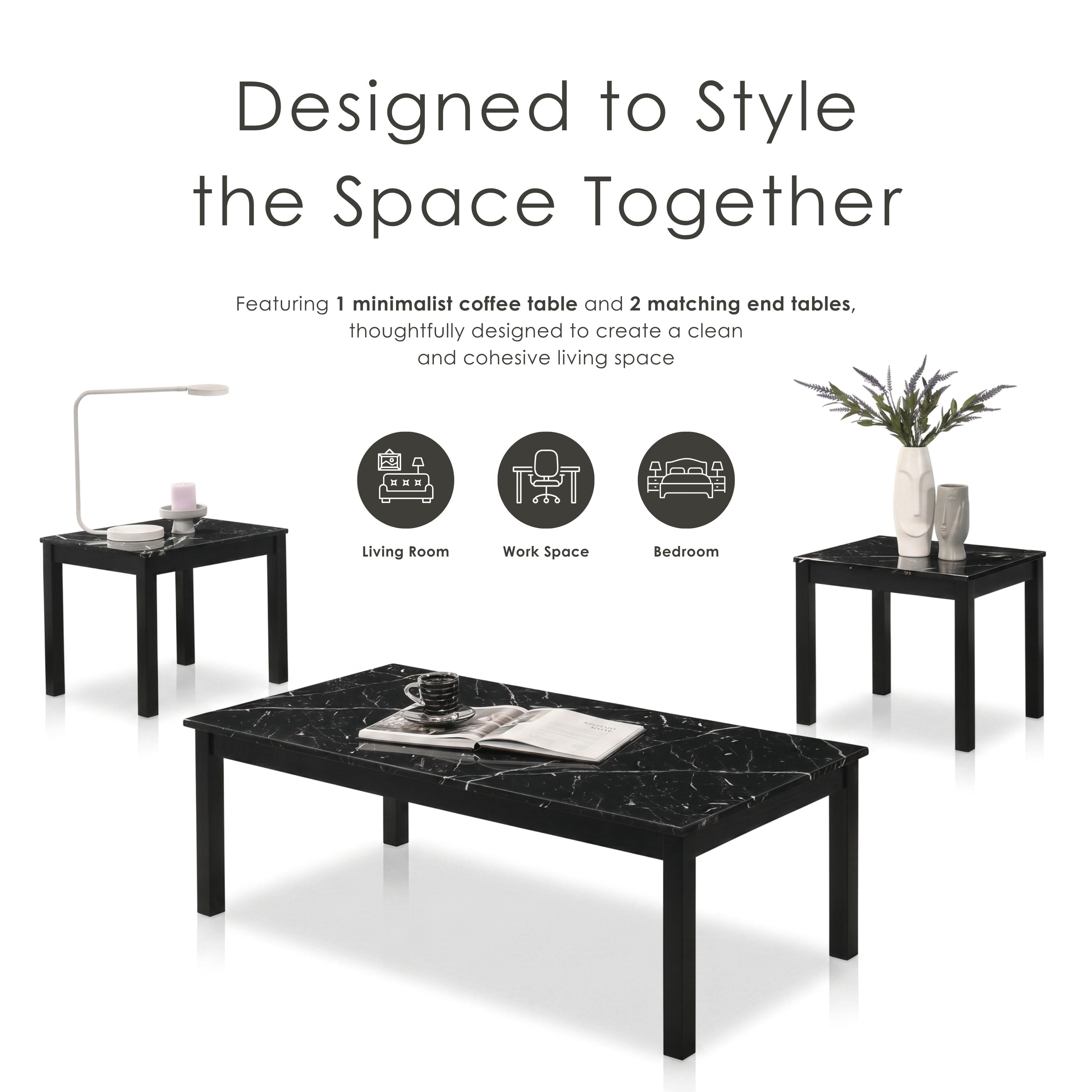 Furniture of America Versi Modern 3-Piece Coffee Table Set, Black