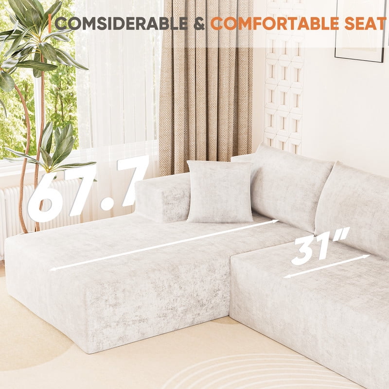 Homall 108" Sectional Sofa Boneless Cloud Couch with L-Shape Chaise Modular Sofa Couch with Deep Seat No Assembly for Living Room,Studio,Apartment,Chenille Beige