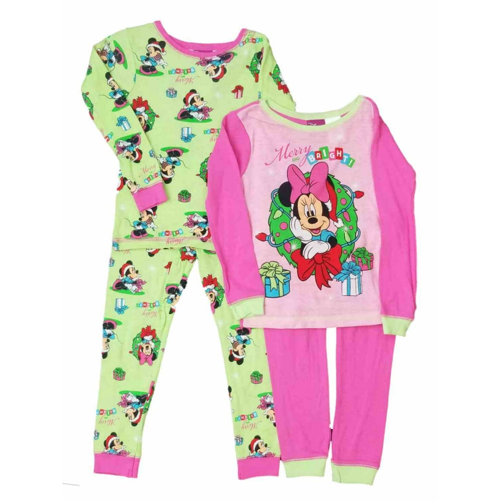 Disney Disney Girls Minnie Mouse Pink Santa Sleep Green Pant Set