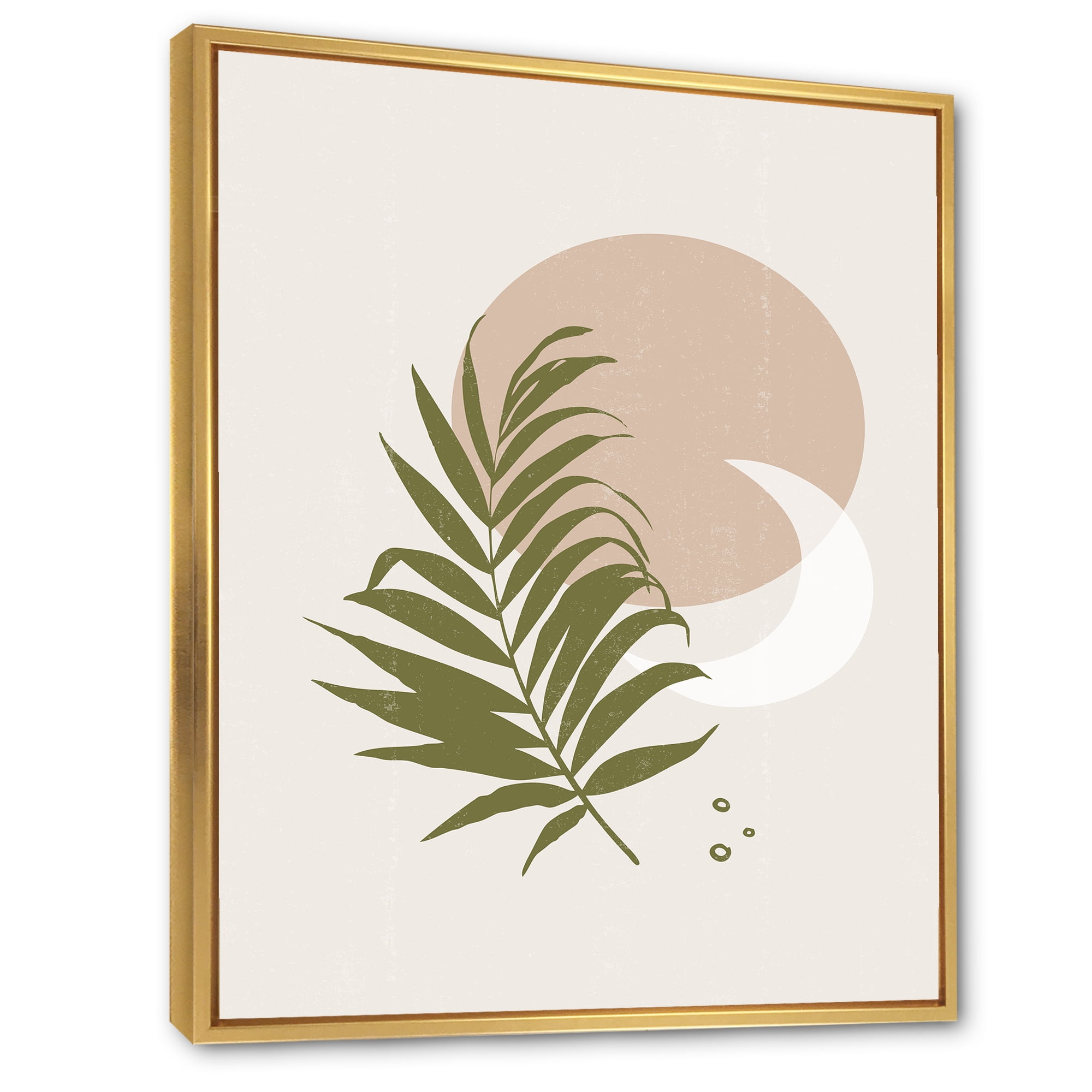Designart 'Abstract Moon and Sun With Green Leaf II' Modern Framed Canvas Wall Art Print