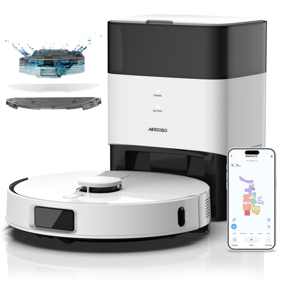 AIRROBO L60 Self-Empty Robot Vacuum and Mop Cleaner with Ultrasonic Carpet Detection,12,000Pa Suction,Laser Obstacle Avoidance,300min Long Runtime