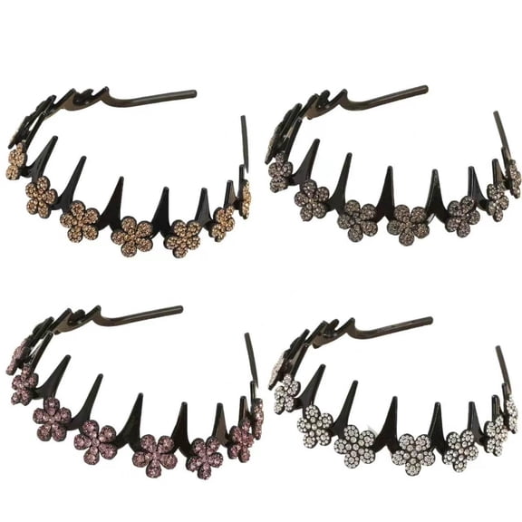 Wavy Crystal Headband Set, 4Pcs Non-Slip Comb, Rhinestone Hair Accessories