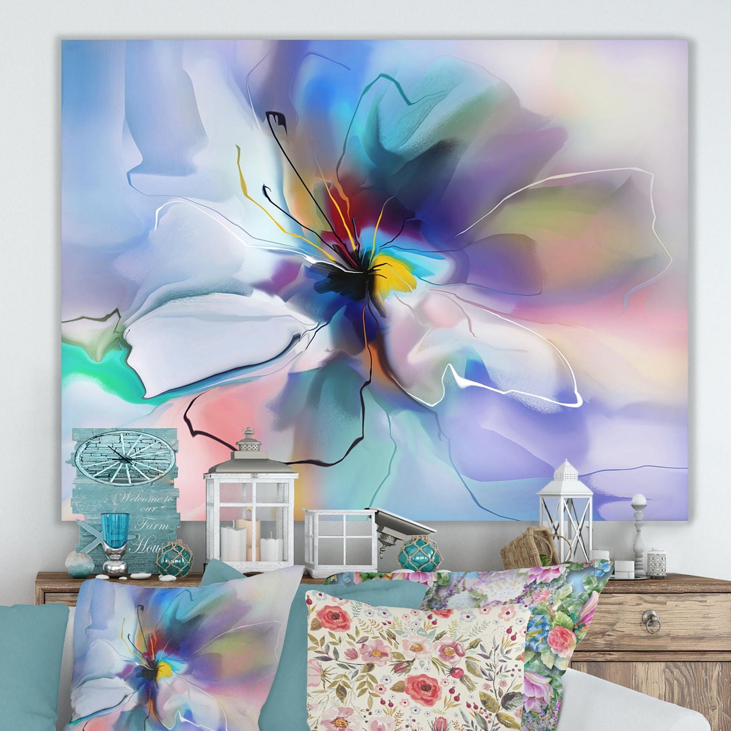 Designart Fleur bleue créative abstraite Art mural sur toile