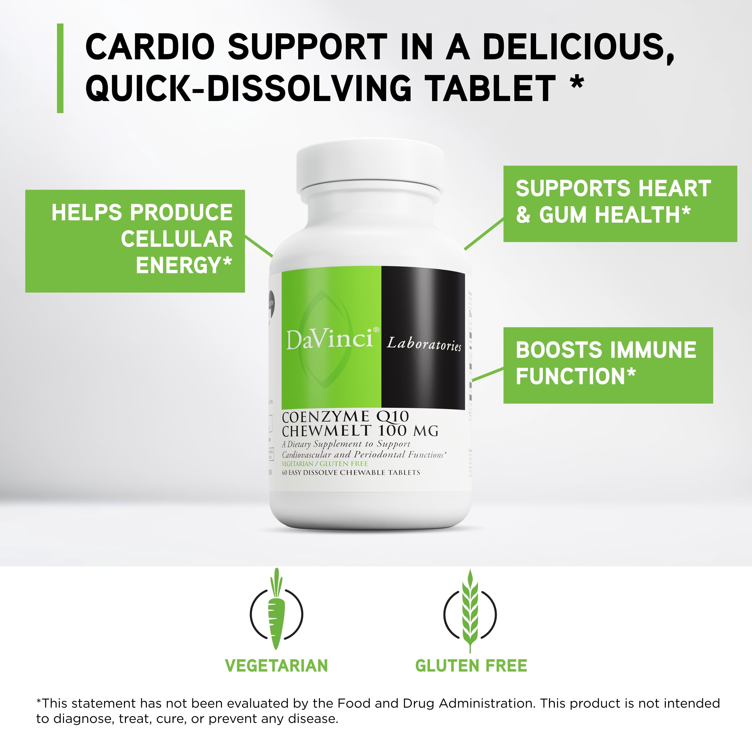 DaVinci Labs Coenzyme Q10 Chewmelt 100 mg - Heart & Liver Health - 60 Chewable Tablets