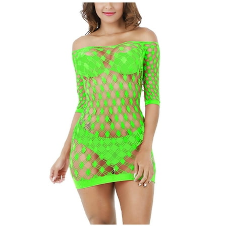 GuessLookry 2023 Y2K Vibe Sexy Womens Lingerie Fishnet Seamless Mesh Netting Chemise Hollow Out Perspective Babydoll Dress Sleepwear Nightwear Nightdress Valentine Gift