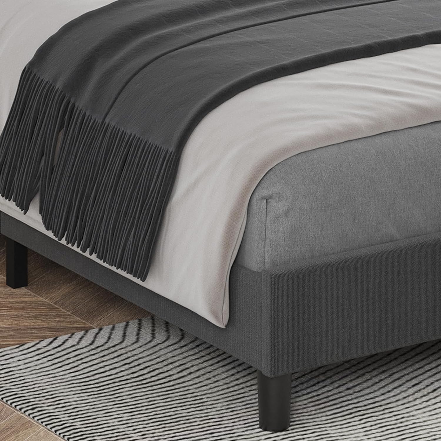 Twin Upholstered Bed Frame with Headboard, Diamond Pattern, Wood Slats, No Box Spring Needed, Easy Assembly,Gray