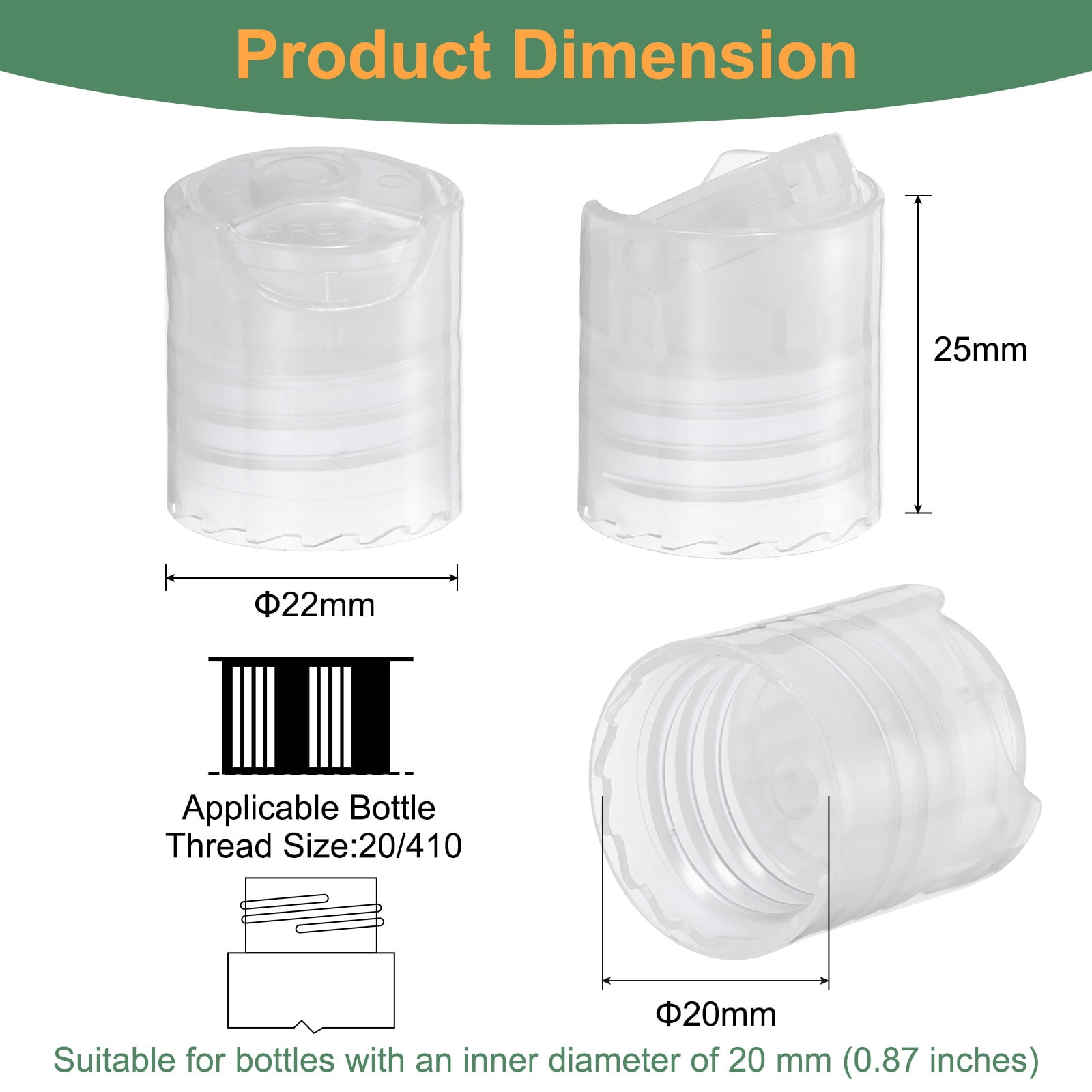 Unique Bargains Disc Top Caps Replacement Press Caps Lids for Squeeze Bottles 20/410 Clear