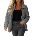thumbnail image 2 of Sahpxhe Women's Fleece Jacket Full Zip Collared Long Sleeve Casual Sherpa Coat Fuzzy Athleisure Warm Clothes Gray L, 2 of 6