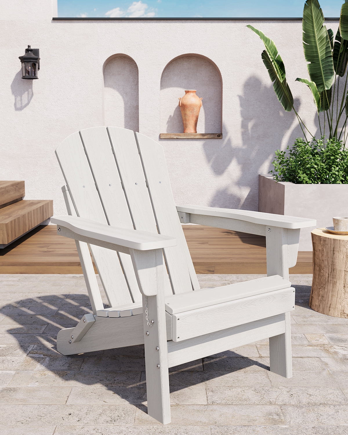 Folding Adirondack Chairs, HDPE Plastic Outdoor Chairs with Wood Texture - 380Lbs & Weather Resistant for Fire Pit, Deck, Patio, Pool, Backyard