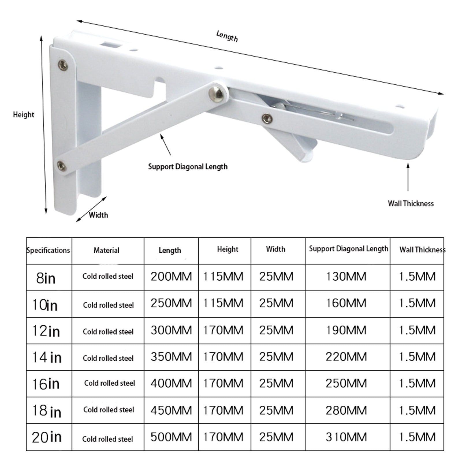 Folding Shelf Brackets, Heavy Duty Wall Mounted Brackets For Shelves Floating Shelf Brackets For Table Work Bench Space Saving,Max Load 165 Lb