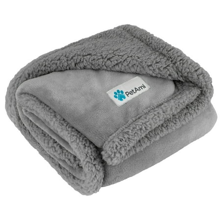 UPC: 0840168302093 | PetAmi WATERPROOF Dog Blanket For Bed  XL Dog Pet Blanket Couch Cover Protector  Sherpa Fleece Leakproof Blanket for Crate Kennel Sofa Furniture Queen Bed Protection Reversible Soft 90×90 Light Grey
