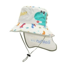 Gelikeya Baby Sun Hat for Boy Girl Toddler Kids Summer UPF 50  Protective Hat Dinosaur Print Wide Brim Beach Bucket Cap (White, 2-8 Yearss)