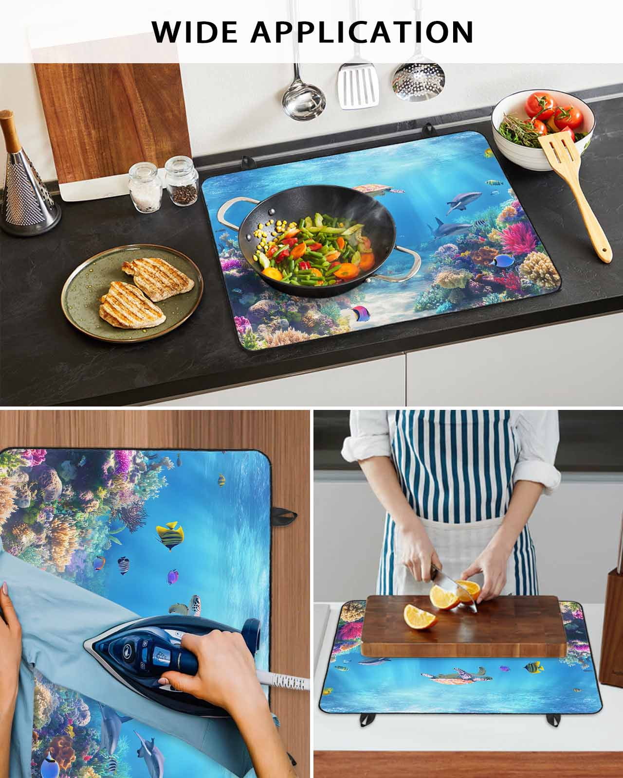 nqOlkjepod Large Induction Cooktop Protector Mat 24"x21", Ocean Turtle Stove Top Covers for Electric Stove, Blue Beach Summer Dolphin Whale Coral Fish Stove Burner Cover Mats, Glass Top Stove Cover