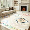 thumbnail image 5 of 9'x12' Area Rugs for Living Room, Machine Washable Non-Slip Carpet, Soft Faux Wool Low Pile Moroccan Farmhouse Western Rug, Beige, 5 of 6