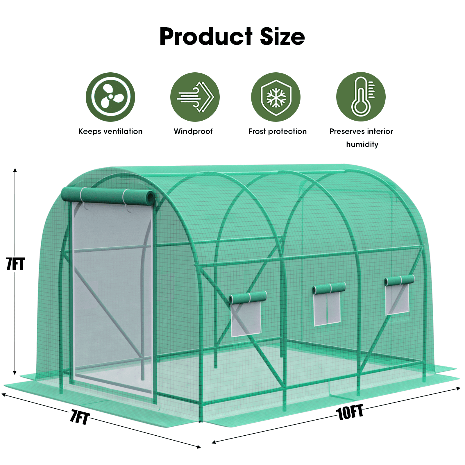 Gaildon Walk-in Greenhouse 10x7x7 FT Upgraded Green House with Dual Zippered Screen Doors &amp; 6 Screen Windows Heavy Duty Plastic Plant Warm House with Reinforced Frame