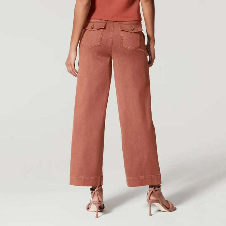 Stretch Twill Cropped Wide Leg Pant,Women's High Waist Casual Wide