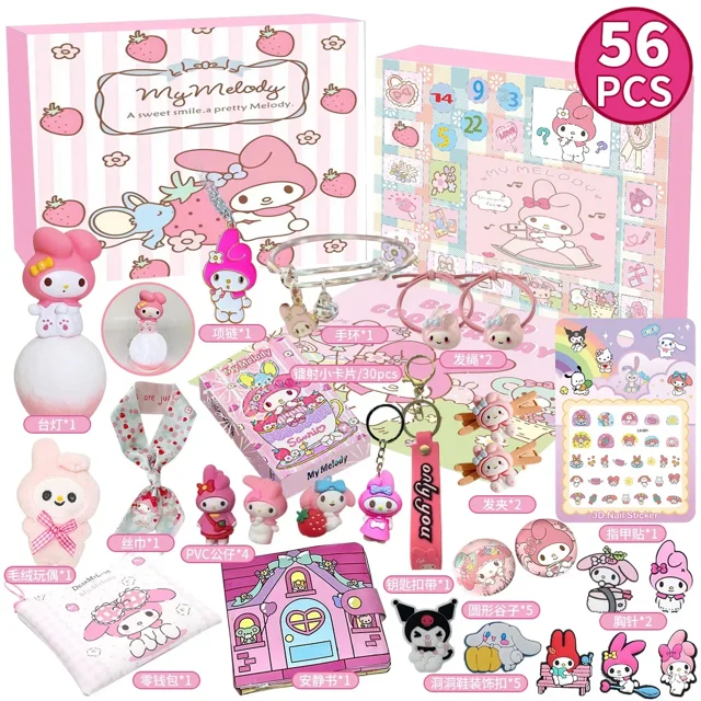 Sanrio Melody Kuromi figura Navidad Halloween Calendario de Adviento regalo Kawaii Hello Kitty Anime figura de acción PVC modelo juguetes para niños