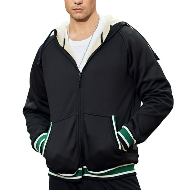 Sudadera con Capucha y Cremallera Completa para Hombre Sudadera con Capucha de Fibra de poliéster Acolchada con cordón y Manga Larga con 2 Bolsillos para Deportes Diarios Negro XL