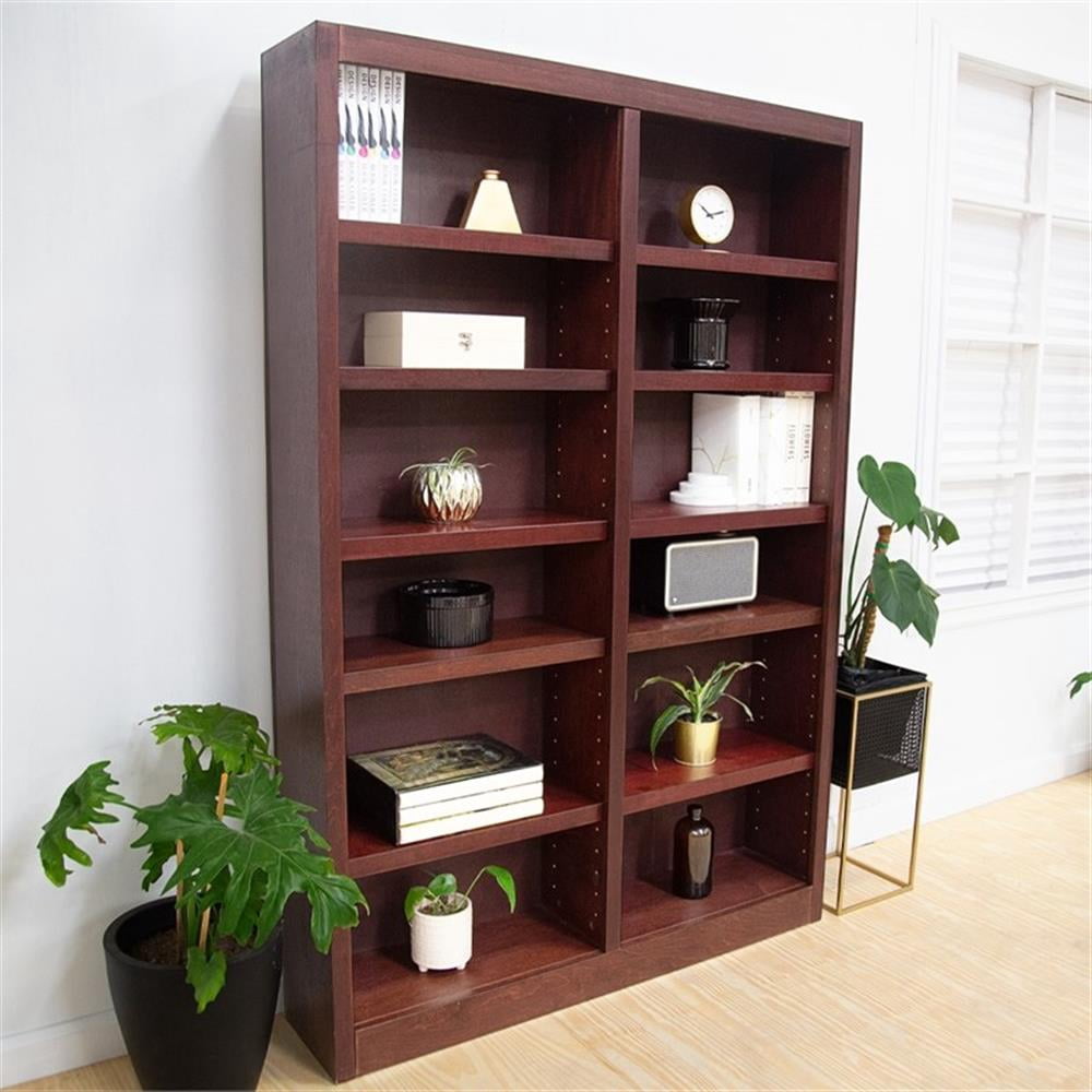 Bowery Hill Traditional 84" Tall 12-Shelf Double Wide Wood Bookcase in Cherry