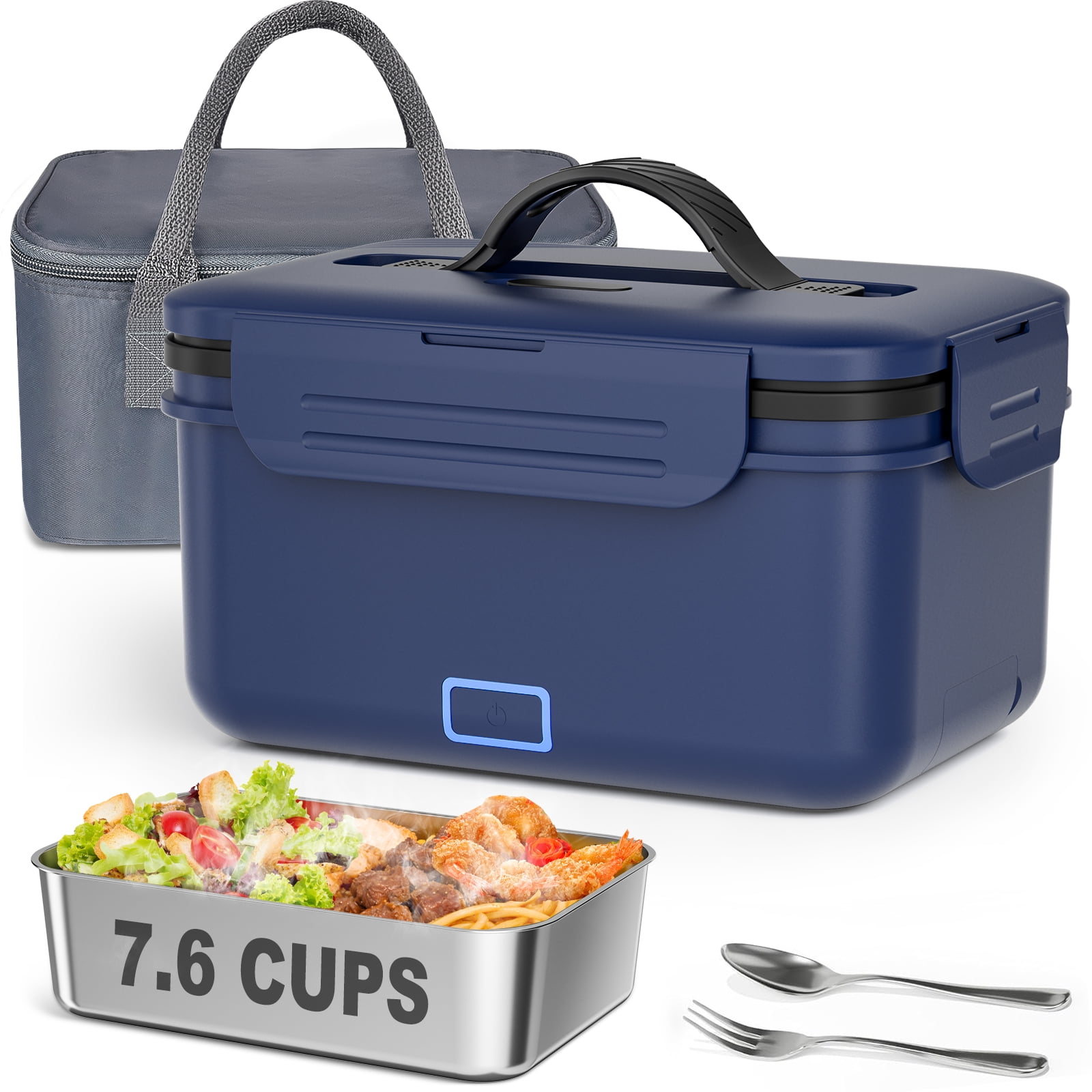 Cordless Electric Lunch Box for Adults, 8000mAh Rechargeable Auto Heated Lunch Box, 1.8L Portable Self-Heating Food Warmer for Office & Outdoor Use，70W Lonchera Eléctrica Portátil for Christmas White