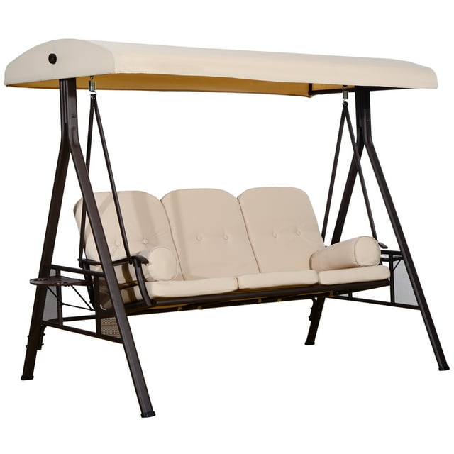 Outsunny Balançoire de Porche 3 Places, Chaise Balançoire d'Extérieur Robuste, Beige