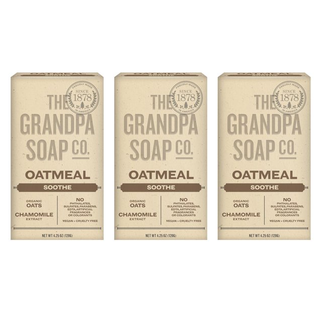 Jabón en barra The Grandpa Soap Company, avena, 125 ml, paquete de 3