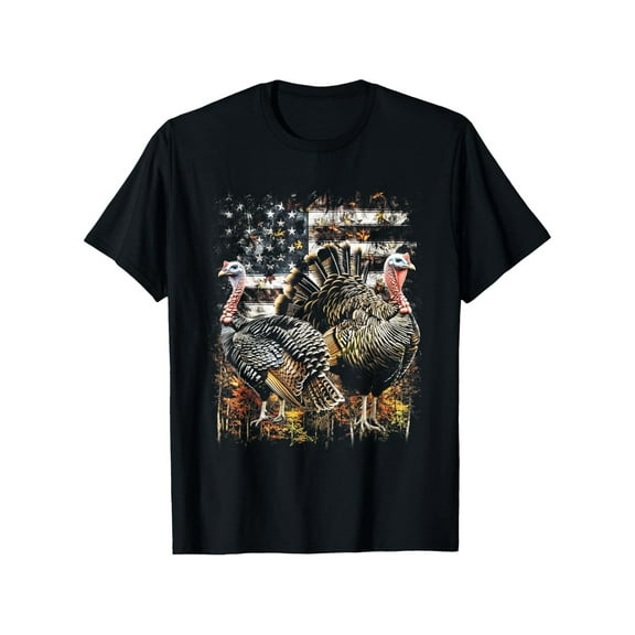 Beautiful Wild Turkey Hunting Camo American Flag T-Shirt, 100%Cotton, S-XXXL, Hunting for Men, 180g Weight Round-Neck
