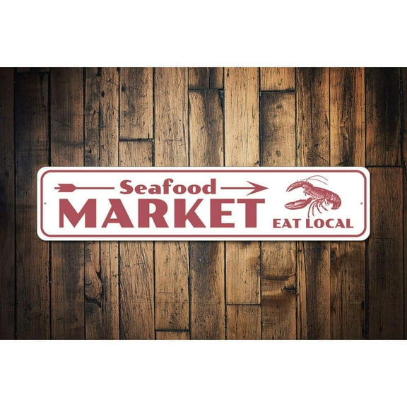 Seafood Market Novelty Sign, Metal Wall Decor - 4x18 inches