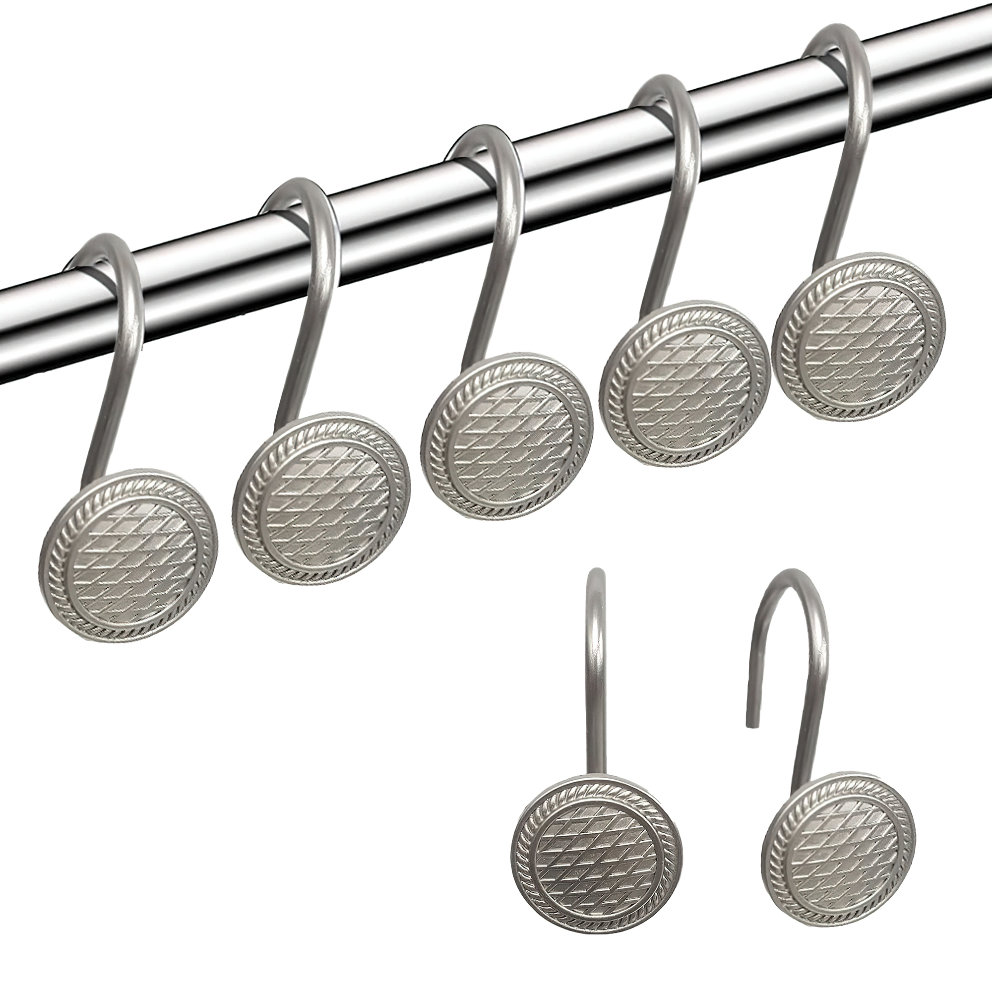 MKLZ Silver Shower Curtain Hooks Set of 12, Metal Bathroom Drapery Rod