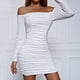 thumbnail image 2 of TaTaai Ladies Off Shoulder Long Sleeve Pleated Bodycon Dress Solid Color Elegant Slim Fit Stretch Fabric Comfortable Dress for Spring Summer Party Vacation and Daily Wear Gift, 2 of 6